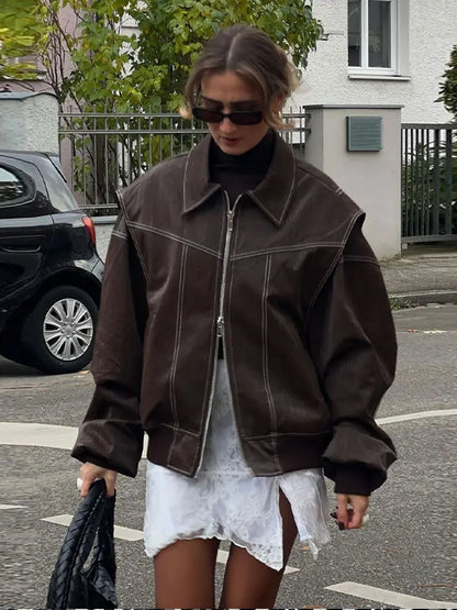 Long Sleeve Leather Bomber Jackets