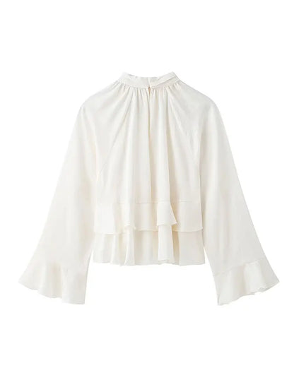 2025 Spring Women's Ruffle Fold Blouse | Elegant Long Sleeve Shirt Top for Women