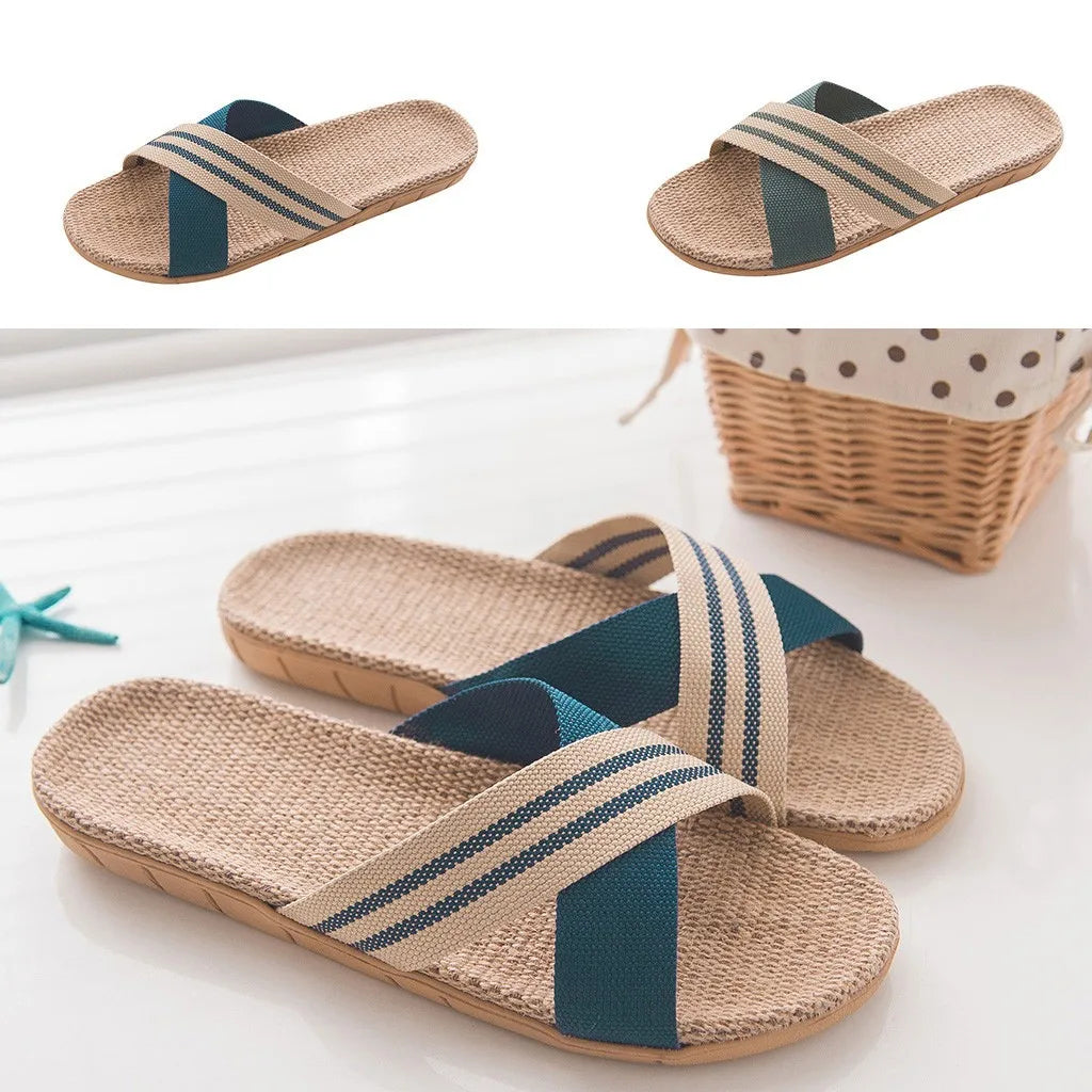 Anti-Slip Linen Flat Slippers