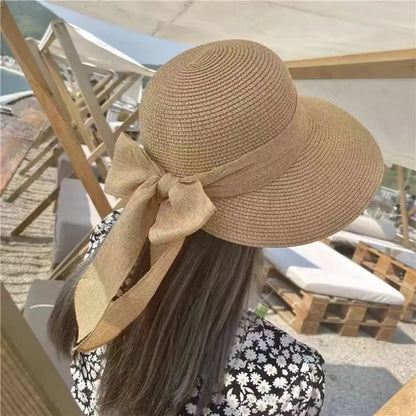 Bowknot Sun Hat for Women – Summer Breathable Wide Brim Beach Cap, UV Protection Straw Hat