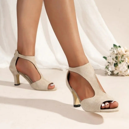 Women's Peep Toe High Heel Sandals - Summer Stiletto Pumps with Back Zip, Elegant Heeled Shoes