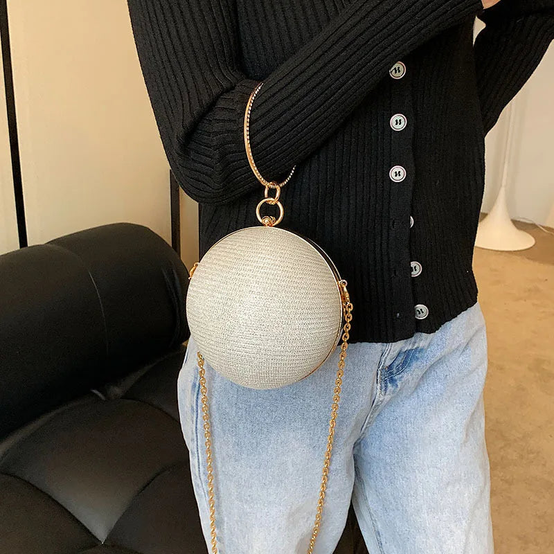 Circular Ring Metal Evening Bag - Silver Round Ball Clutch Purse for Lipstick, Elegant Luxury Wedding Wallet