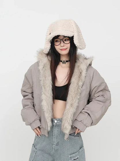 Hooded Parka Women’s Winter Plus Velvet Coat Thicker Warm Retro Loose Casual Streetwear