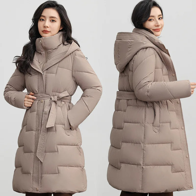 Winter Women's Long Thicken Down Coat – Hooded, Straight Elegant Outerwear, Korean Fashion