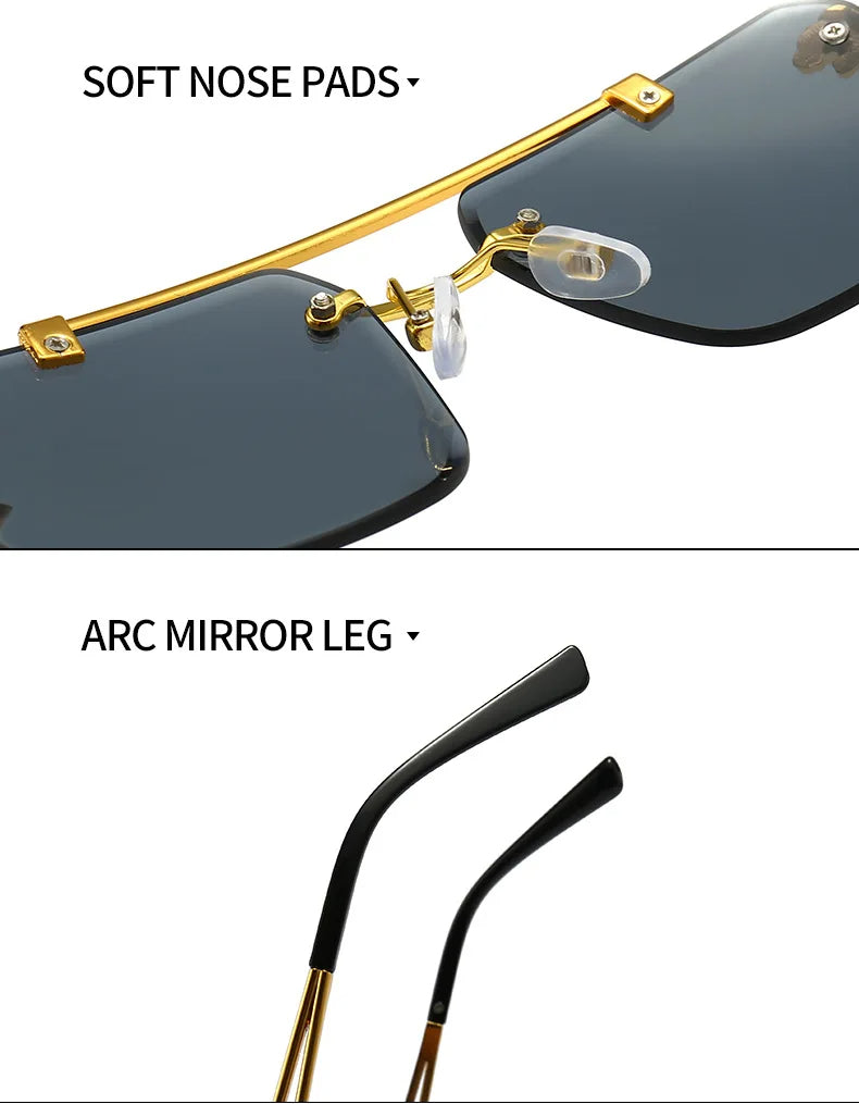 Luxury Square Rimless Sunglasses - Vintage Designer Eyewear for Men & Women, Retro Mirror Fashion Shades