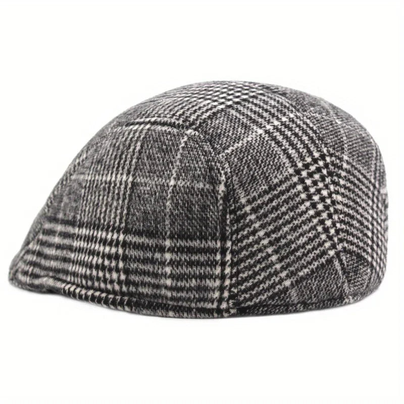 Unisex Retro Plaid Beret – Breathable, Absorbent Paperboy Cap for Spring & Autumn Outdoor Casual Wear