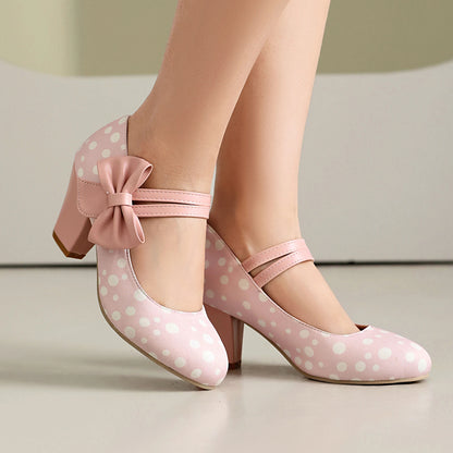 Polka Dot Mary Jane High Heels - Pointed Toe Ankle Strap Pumps, Lolita Cosplay & Party Shoes for Women