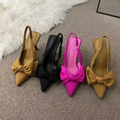 Summer Slingback Heels - Sexy Pointed Toe High Heels with Butterfly Knot, Elegant Dress Shoes for Women