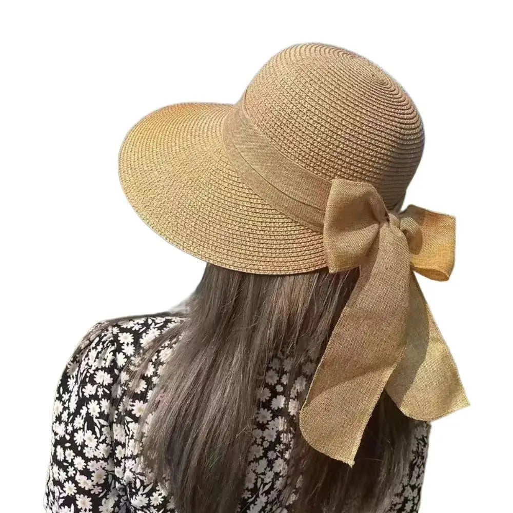 Bowknot Sun Hat for Women – Summer Breathable Wide Brim Beach Cap, UV Protection Straw Hat