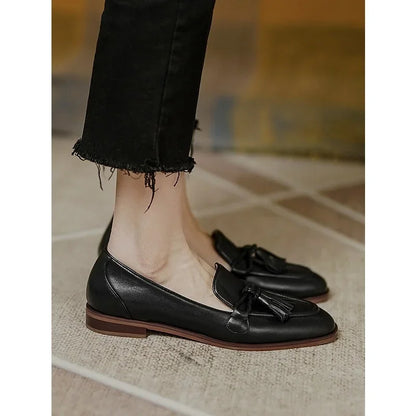 Retro British Style Loafers for Women – Chic Square Toe Tassel Shoes, Comfortable & Stylish Summer Flats