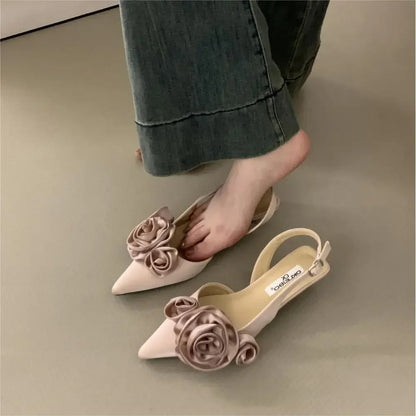 Designer Pointed Toe Mules - Floral Sexy Dress Sandals & Slippers for Women, French Style Spring Shoes