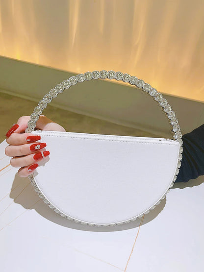 Rhinestone Round Ring Evening Clutch - Trendy Faux Leather Handbag for Women, Party, Prom & Wedding