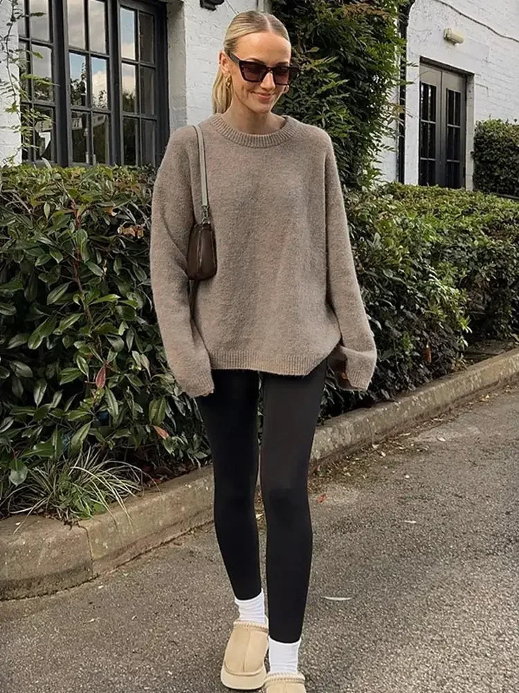 Round Neck Brown Knit Sweaters