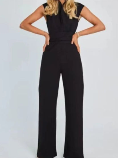 2025 Summer Sleeveless Jumpsuit for Women High Waist Lace-Up Office Lady All-Match Solid Color Outfit