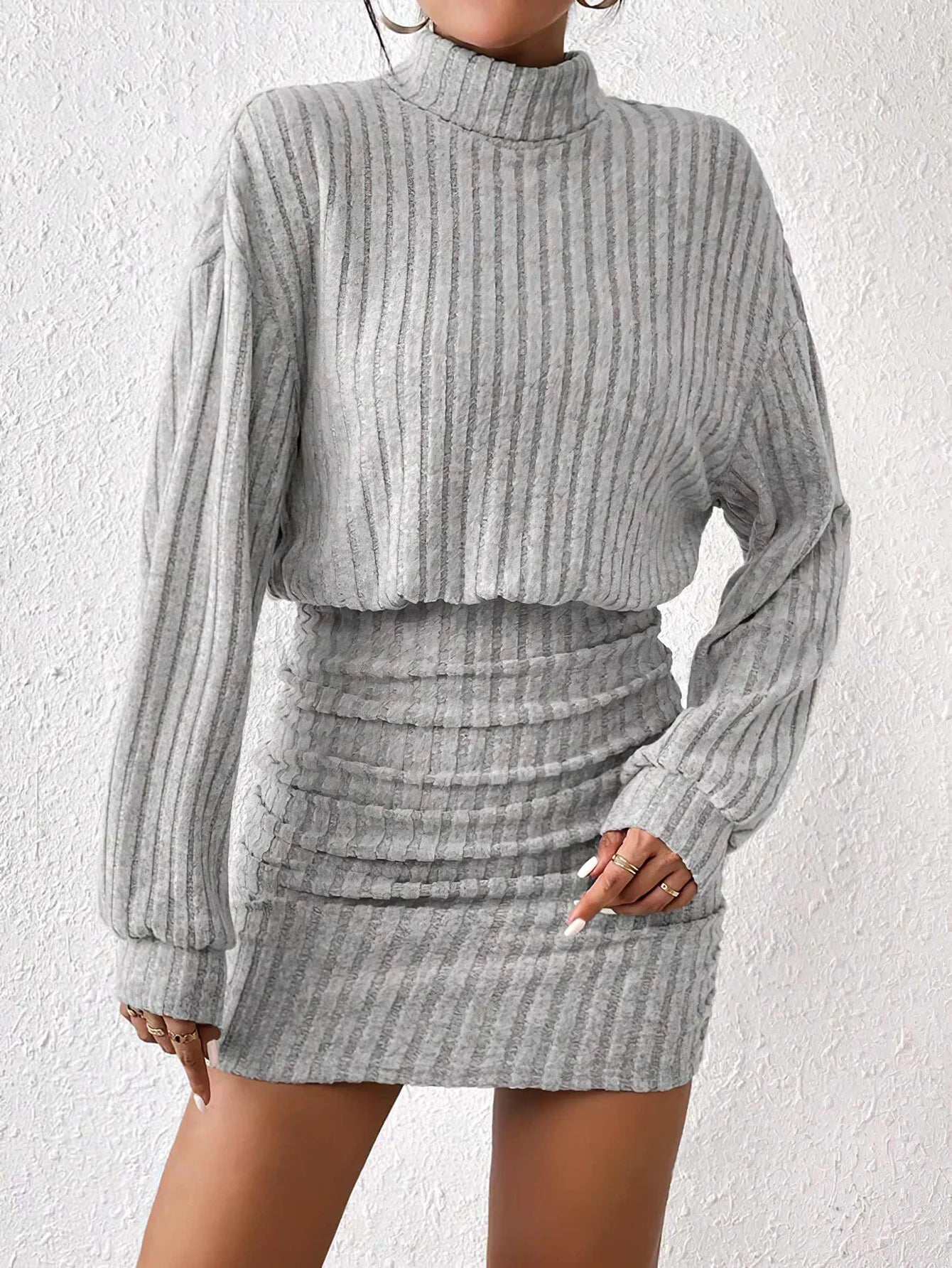 Winter Fashion High Neck Knitted Sweater Dress