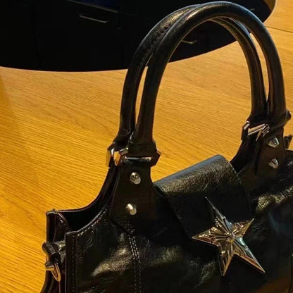 Y2K Korean Gothic Star Black Bag - Aesthetic Vintage Fairy Grunge Punk Shoulder Tote for Women