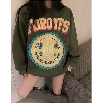 2025 Oversized Printed Sweatshirt for Women Casual Streetwear Loose-Fit Pullover