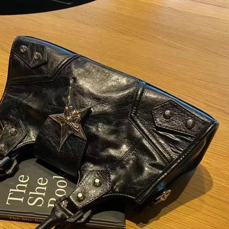 Y2K Korean Gothic Star Black Bag - Aesthetic Vintage Fairy Grunge Punk Shoulder Tote for Women