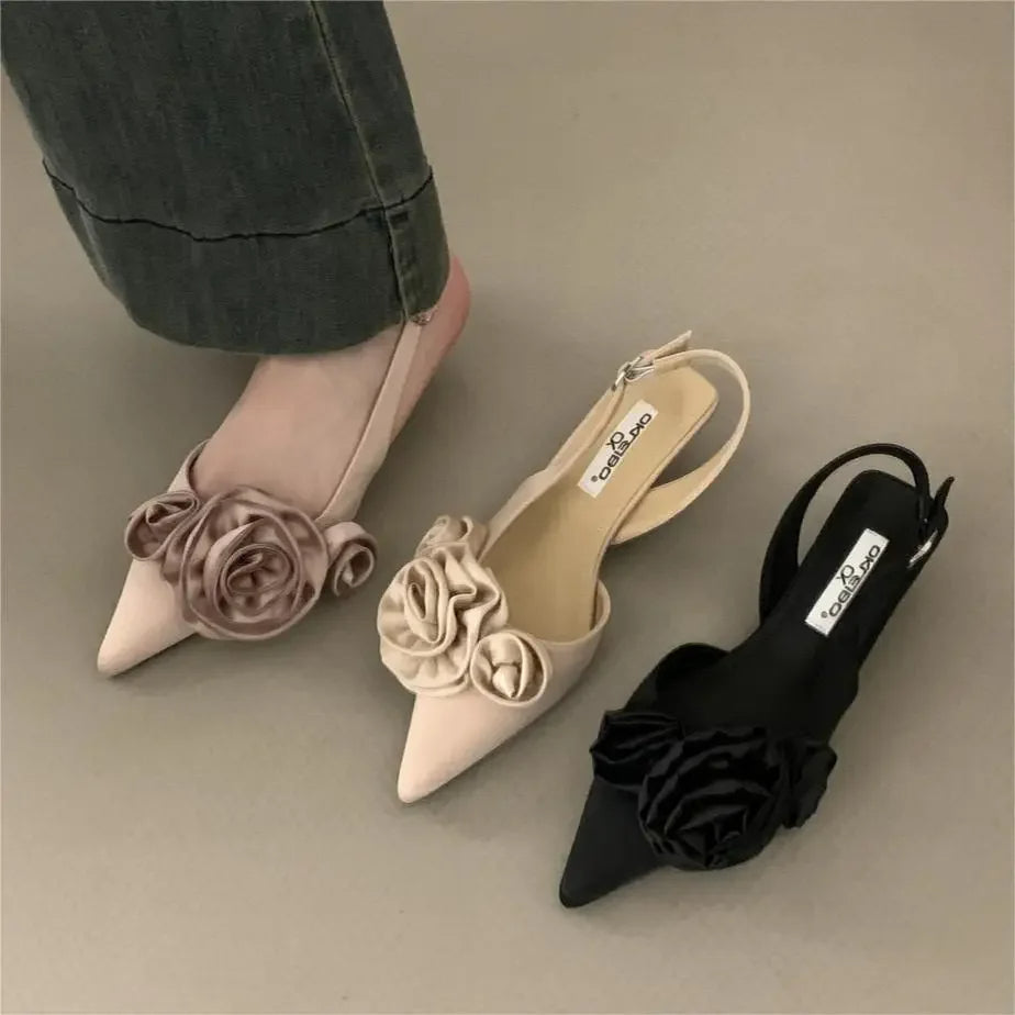 Designer Pointed Toe Mules - Floral Sexy Dress Sandals & Slippers for Women, French Style Spring Shoes