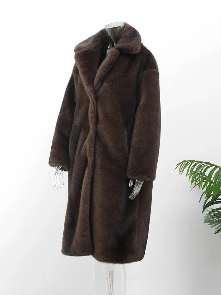 Women's Dark Brown Faux Fur Long Overcoat