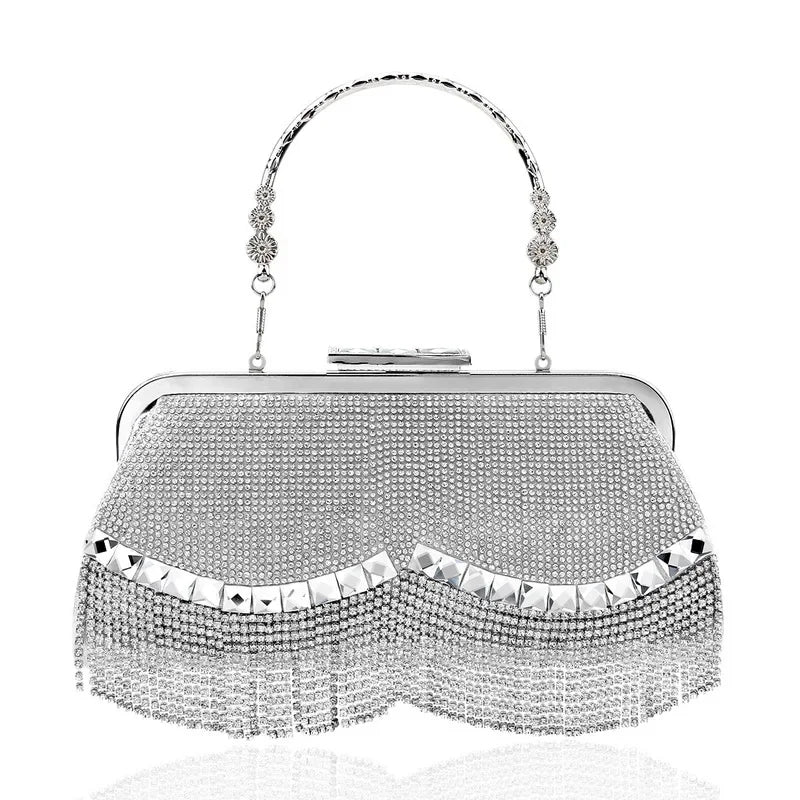 Diamond-Studded Tassel Evening Bag for Women - Beaded Wedding & Party Clutch Purse