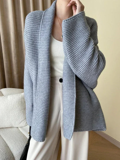 2025 Oversized Gray Knit Cardigan for Women Waist-Tie Design, Loose-Fit, Warm Autumn Fashion