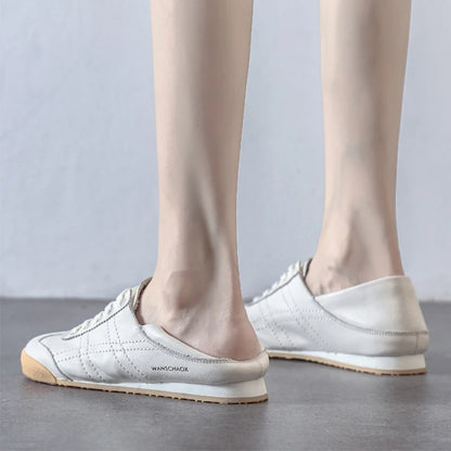 High-Quality Soft Leather Flats - Comfortable Women's Slip-On Shoes, Versatile Two-Way Wear