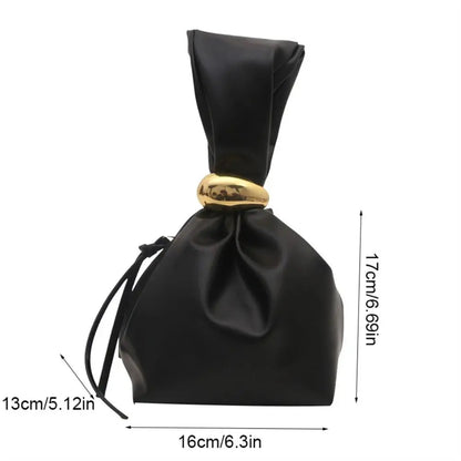 Solid PU Leather Clutch Bag - Korean Style Large Capacity Pleated Bucket Evening Handbag with Side Zipper