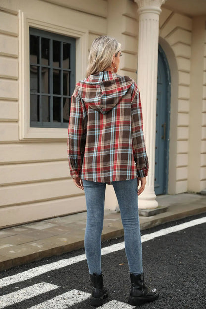 2025 Plaid Hooded Sweatshirt for Women Loose Fit Drawstring Long Sleeve Casual Fall Fashion