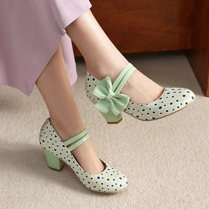 Polka Dot Mary Jane High Heels - Pointed Toe Ankle Strap Pumps, Lolita Cosplay & Party Shoes for Women