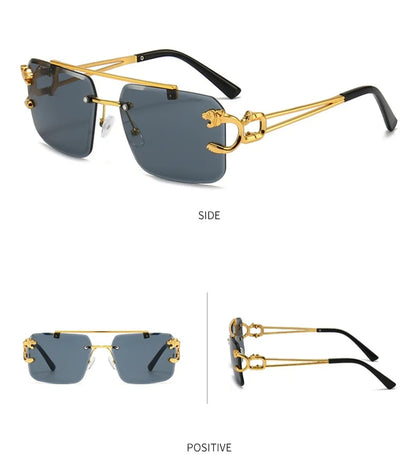 Luxury Square Rimless Sunglasses - Vintage Designer Eyewear for Men & Women, Retro Mirror Fashion Shades