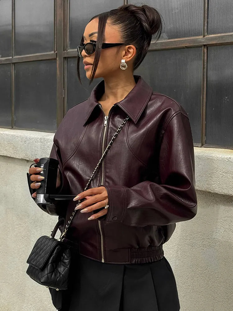 New Leather Bomber Crop Jackets