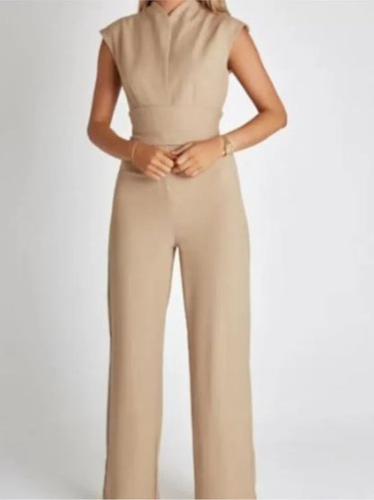 2025 Summer Sleeveless Jumpsuit for Women High Waist Lace-Up Office Lady All-Match Solid Color Outfit