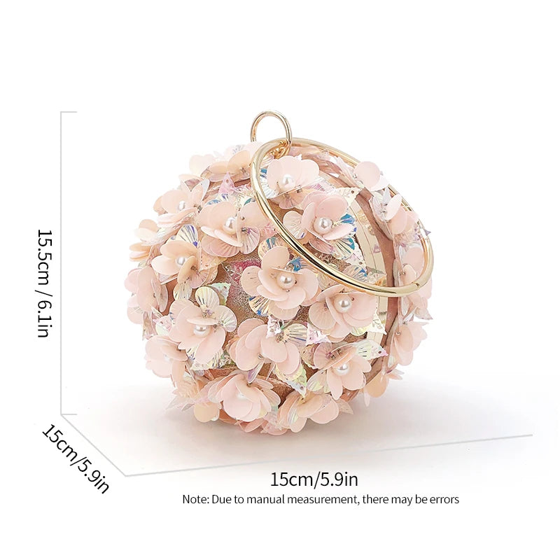 Mini Sequin Flower Evening Bag - Elegant Round Clutch Purse for Wedding, Party & Prom