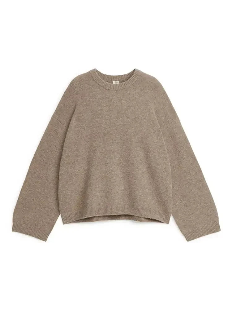 Round Neck Brown Knit Sweaters