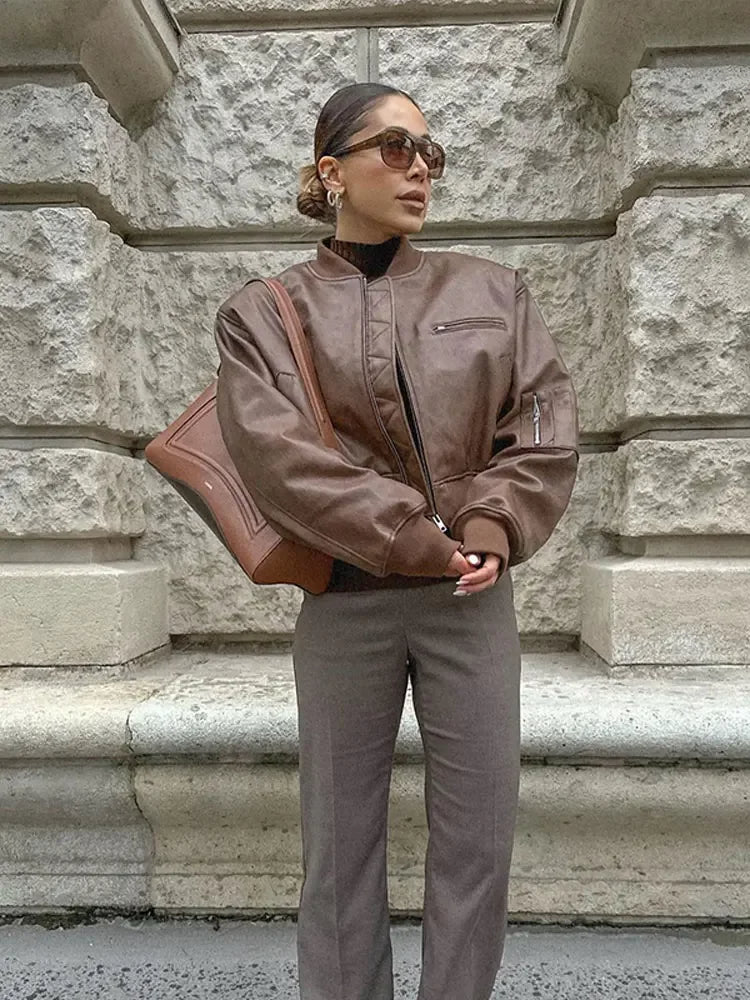 Elegant Brown Leather Bomber Jackets