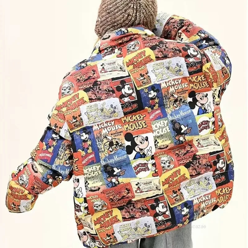 2025 American Style Cartoon Print Cotton Jacket Unisex Stand Collar Winter Coat for Men & Women