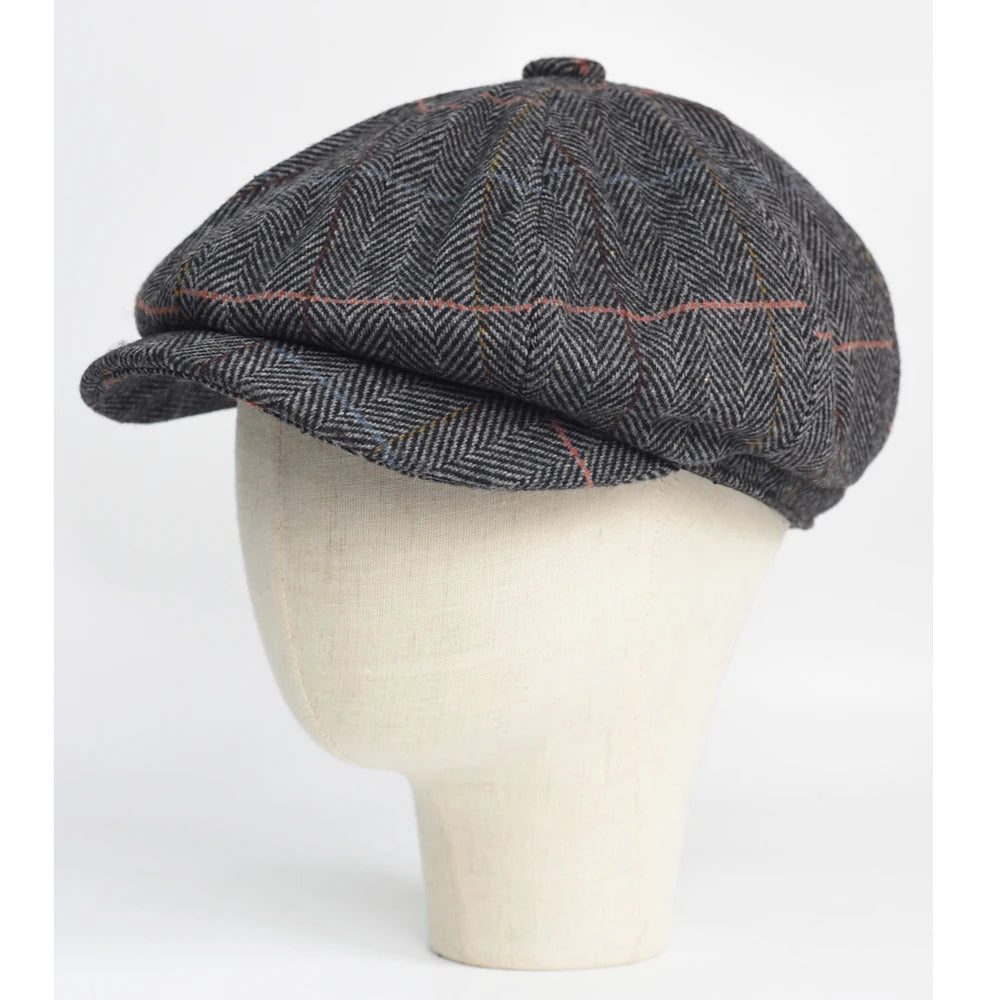 Autumn Winter Wool Herringbone Newsboy Cap – Men's Thick Warm Cabbie Beret, Retro Driver Hat