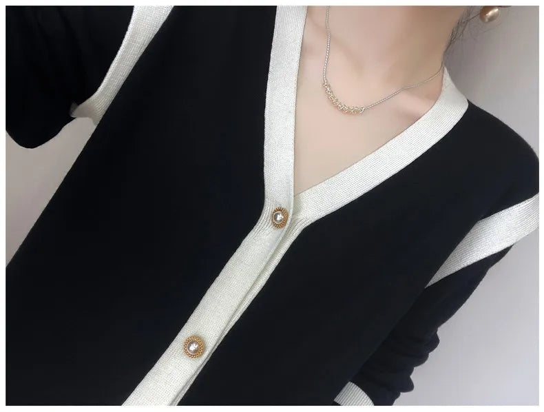 2025 V-Neck Cashmere Knit Cardigan for Women Lightweight, Loose-Fit, Spring & Autumn Fashion, Lazy Chic Style