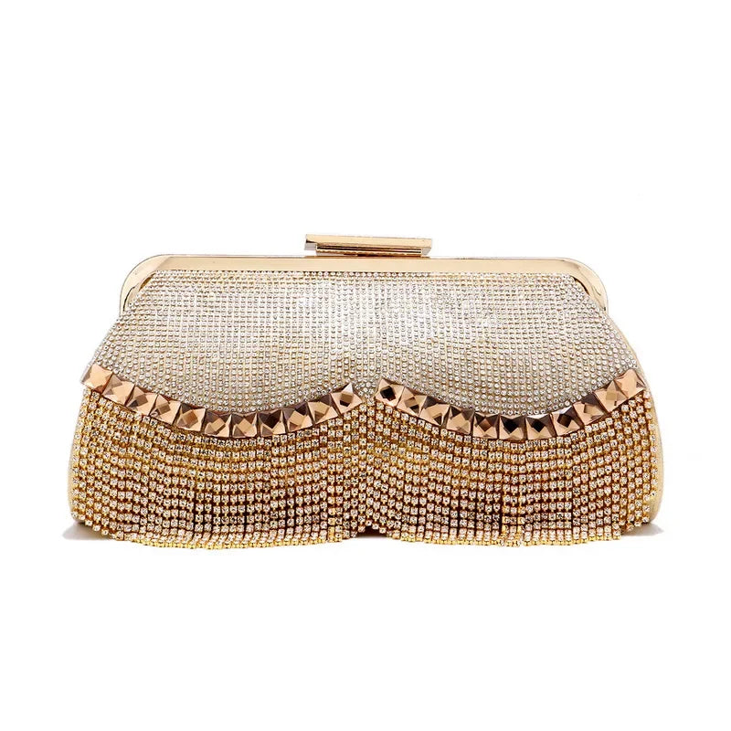 Diamond-Studded Tassel Evening Bag for Women - Beaded Wedding & Party Clutch Purse