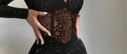 2025 Women's Lace Hollow Fashion Jumpsuit Glitter Knitted Sleeveless High Waist Pants Outfit