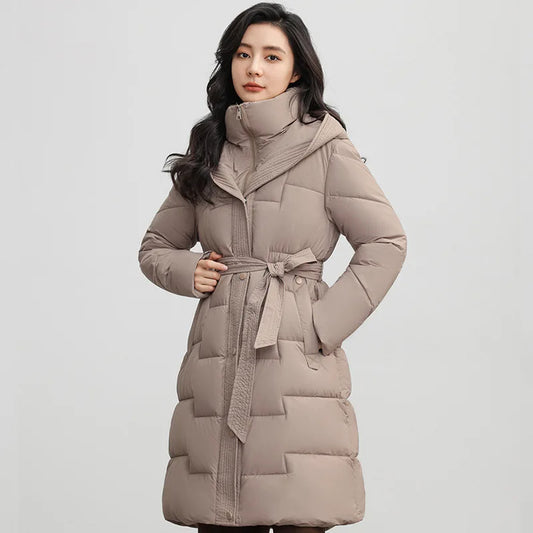 Winter Women's Long Thicken Down Coat – Hooded, Straight Elegant Outerwear, Korean Fashion