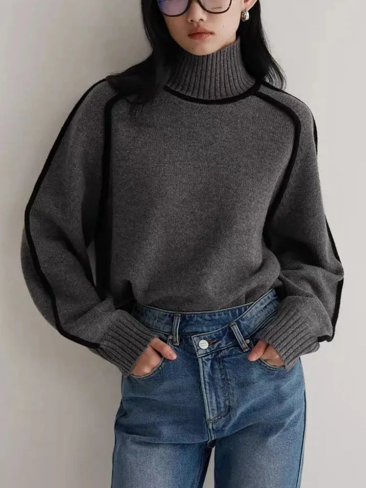 New Winter Fashion Elegant Linear Line Style Knit Casual Sweaters