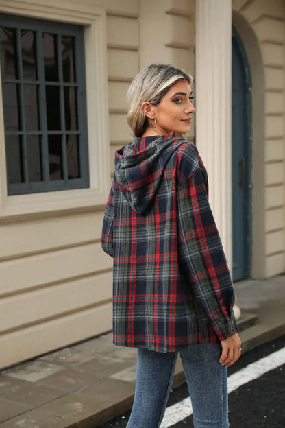 2025 Plaid Hooded Sweatshirt for Women Loose Fit Drawstring Long Sleeve Casual Fall Fashion