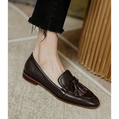 Retro British Style Loafers for Women – Chic Square Toe Tassel Shoes, Comfortable & Stylish Summer Flats