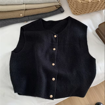 Knitted Vest for Women O-Neck Single Breasted Sleeveless Casual Coat Autumn Winter 2025 New Solid Female Stretch Sweater