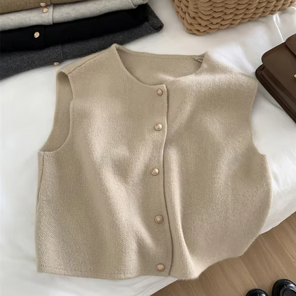 Knitted Vest for Women O-Neck Single Breasted Sleeveless Casual Coat Autumn Winter 2025 New Solid Female Stretch Sweater