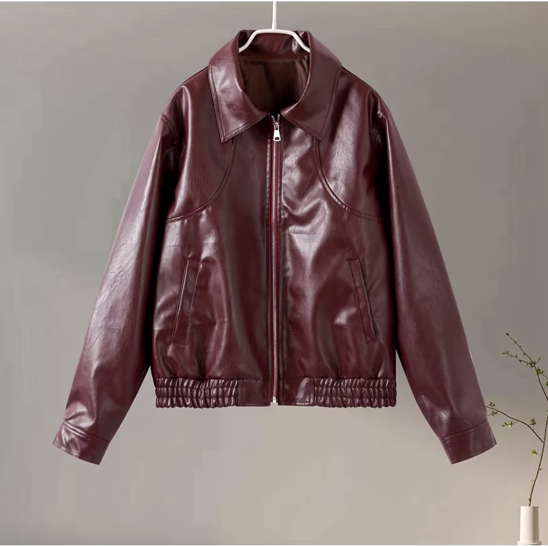 Casual O-neck Zipper Pockets Vintage Leather Bomber Jackets