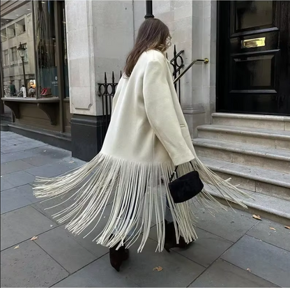 Women's Medium-Length Fringed Wool Trench Coat