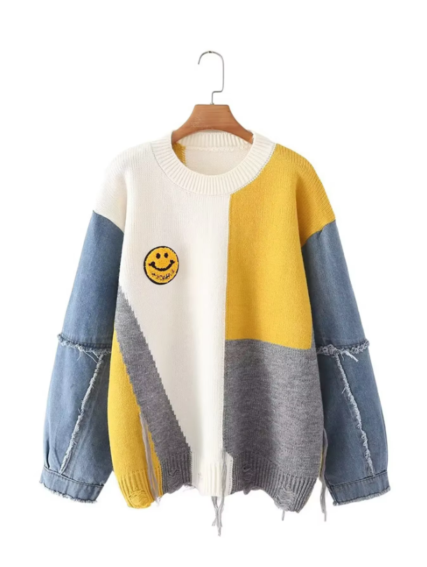 Patchwork Color New Style Round Neck Casual Sweaters